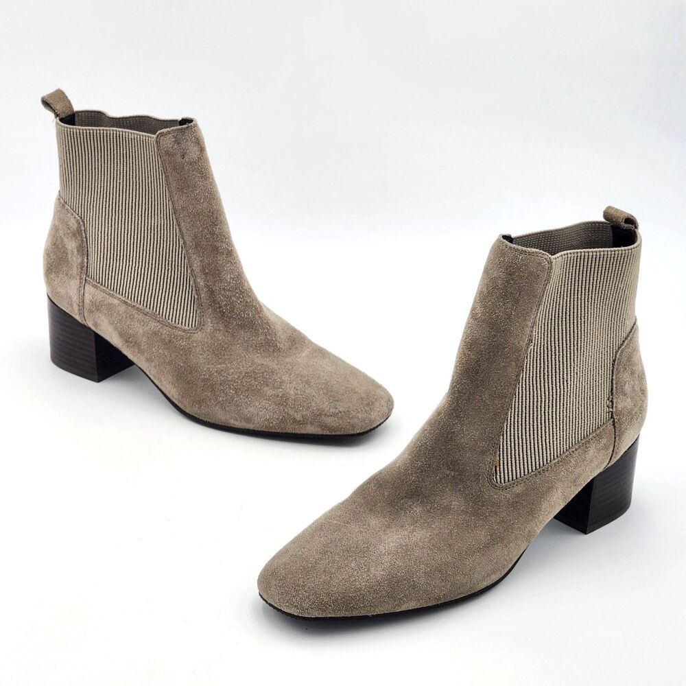Donald Pliner Suede Leather Chelsea Heeled Boots Booties Taupe Gray Size 9.5